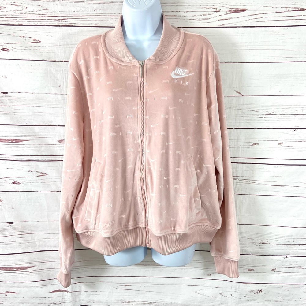 Nike Air Velour Jacket Women's 1X Pink‎ Full Zip Signature Logo Long Sleeve